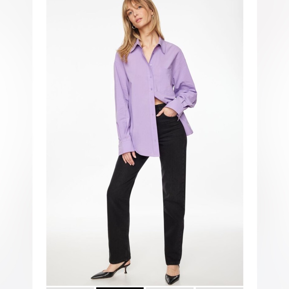 Dynamite Frida Poplin Oversized Button Down Shirt Purple Size Small